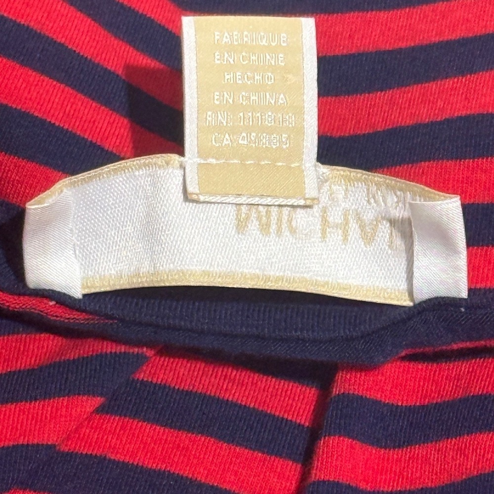 Michael Kors Striped Knit Dress Red & Navy V‑Neck Lace Up Preppy Gold Medium - Picture 9 of 11